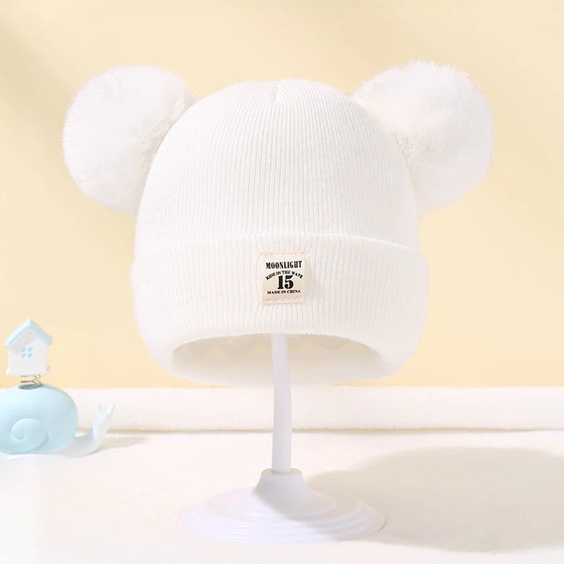 Autumn Winter Baby Warm Knitted Hats with Pom Kids Knit Beanie Hat Solid Color Children Hat for Boys Girls Accessories