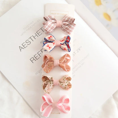 5 Pcs Bowknot Baby Girl Hairpins Cute Floral Plaid Dot Children Hair Clips Baby Hairpin Kids Barrettes Baby Hair Accessories