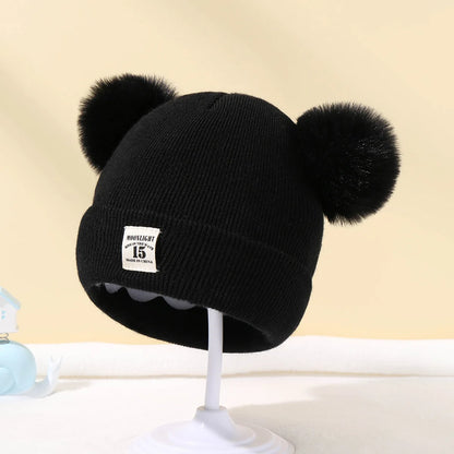 Autumn Winter Baby Warm Knitted Hats with Pom Kids Knit Beanie Hat Solid Color Children Hat for Boys Girls Accessories