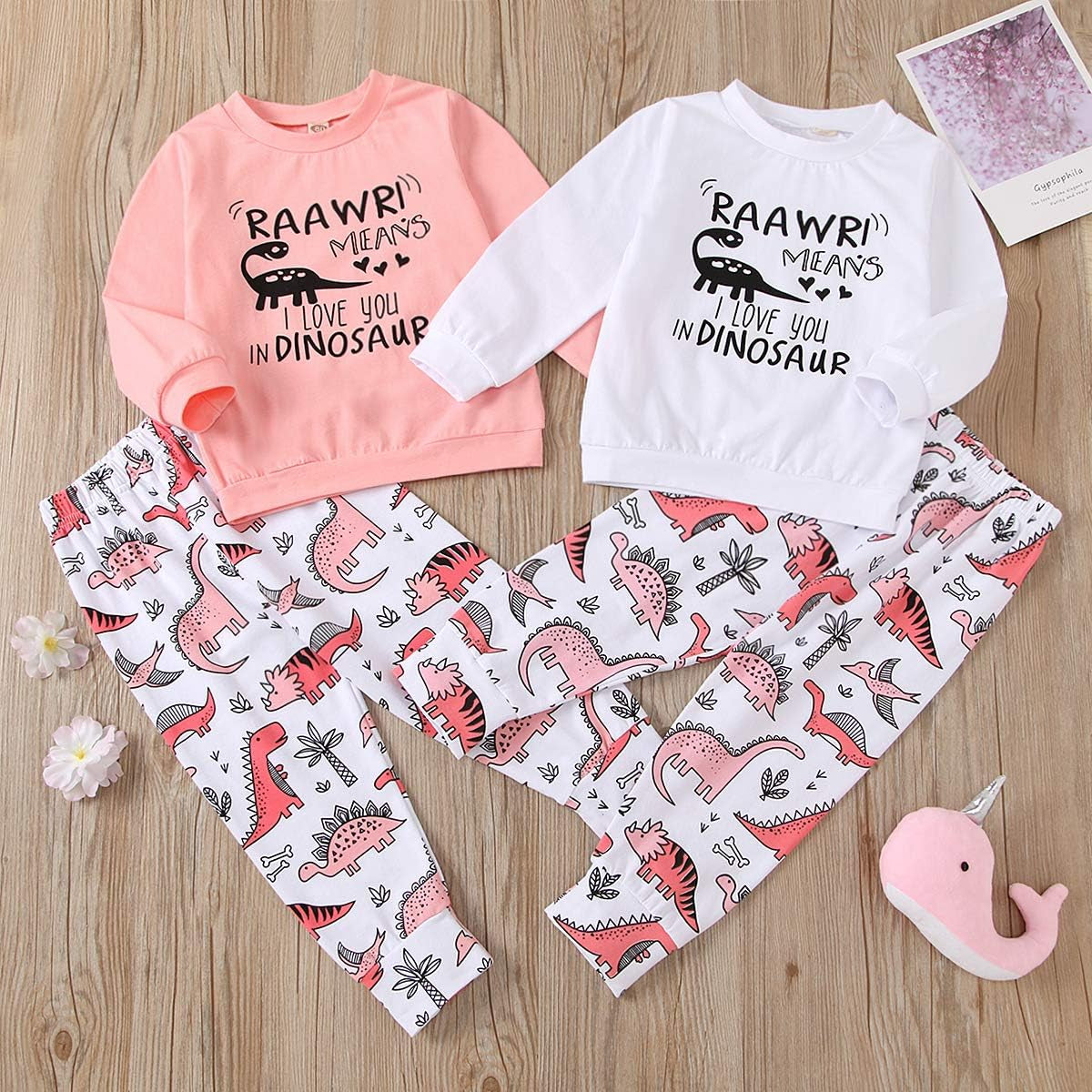 Toddler Baby Girls Clothing Sets Little Dinosaur Printed Long Sleeve Tops and Pants 2Pcs Fall Winter Outfits