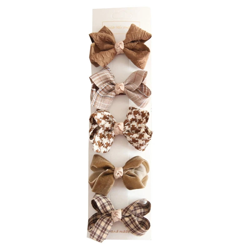 5 Pcs Bowknot Baby Girl Hairpins Cute Floral Plaid Dot Children Hair Clips Baby Hairpin Kids Barrettes Baby Hair Accessories