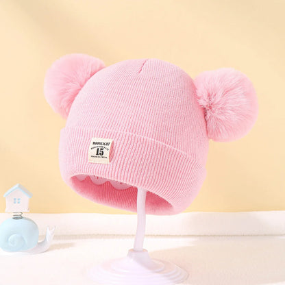 Autumn Winter Baby Warm Knitted Hats with Pom Kids Knit Beanie Hat Solid Color Children Hat for Boys Girls Accessories